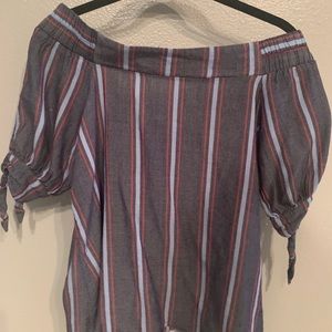 Off shoulder red and blue shirt